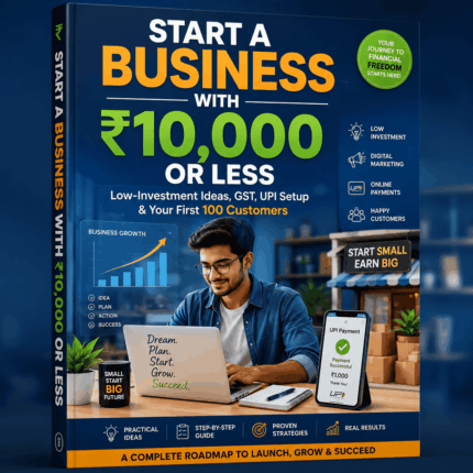 Book cover for 'Start a Business with ₹10,000 or Less' by Growth Shala.